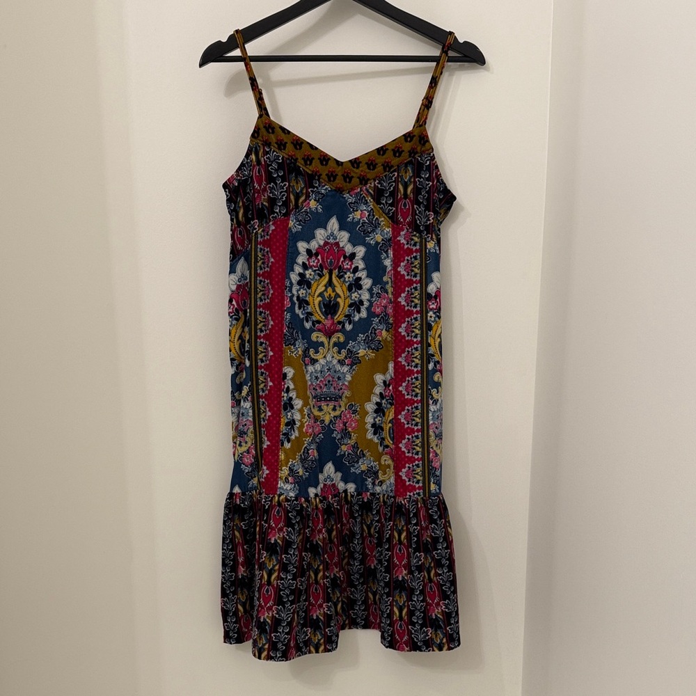 Anthropologie Blue and Pink Patterned Midi Dress